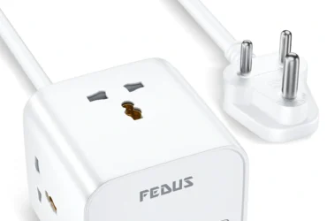 FEDUS 3M Surge Protector, 3 Way Cube Shape Universal Sockets with USB Port Type A & C, 9.8 Ft Long Cable, Extension Board Cord, Automatic Overload Protection, Fireproof Power Strip Switch board, Spike Guard