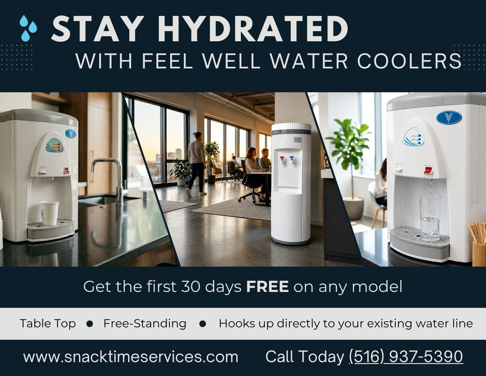 Is your team running low on energy? Proper hydration is key to productivity! Switch to a Bottle Free Water Coolers on Long Island Today!