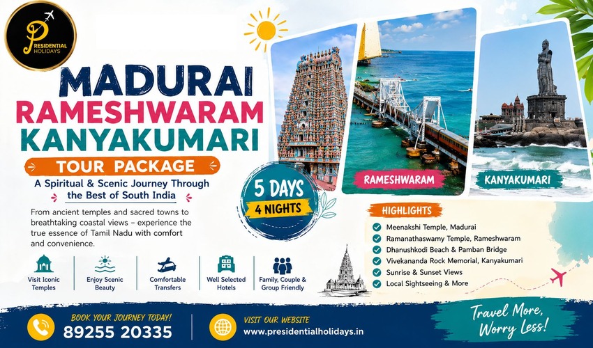From Temple Towers to Ocean Horizons – Madurai Rameshwaram Kanyakumari Tour Package by Presidential Holidays